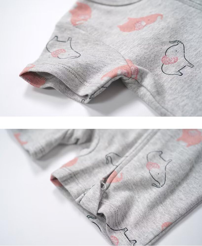 Teach Leanbh Unisex Baby 2 Pack Pajamas Cotton Short Sleeve 2 Way Zipper Printing Soild Romper Jumpsuit Sleep and Play