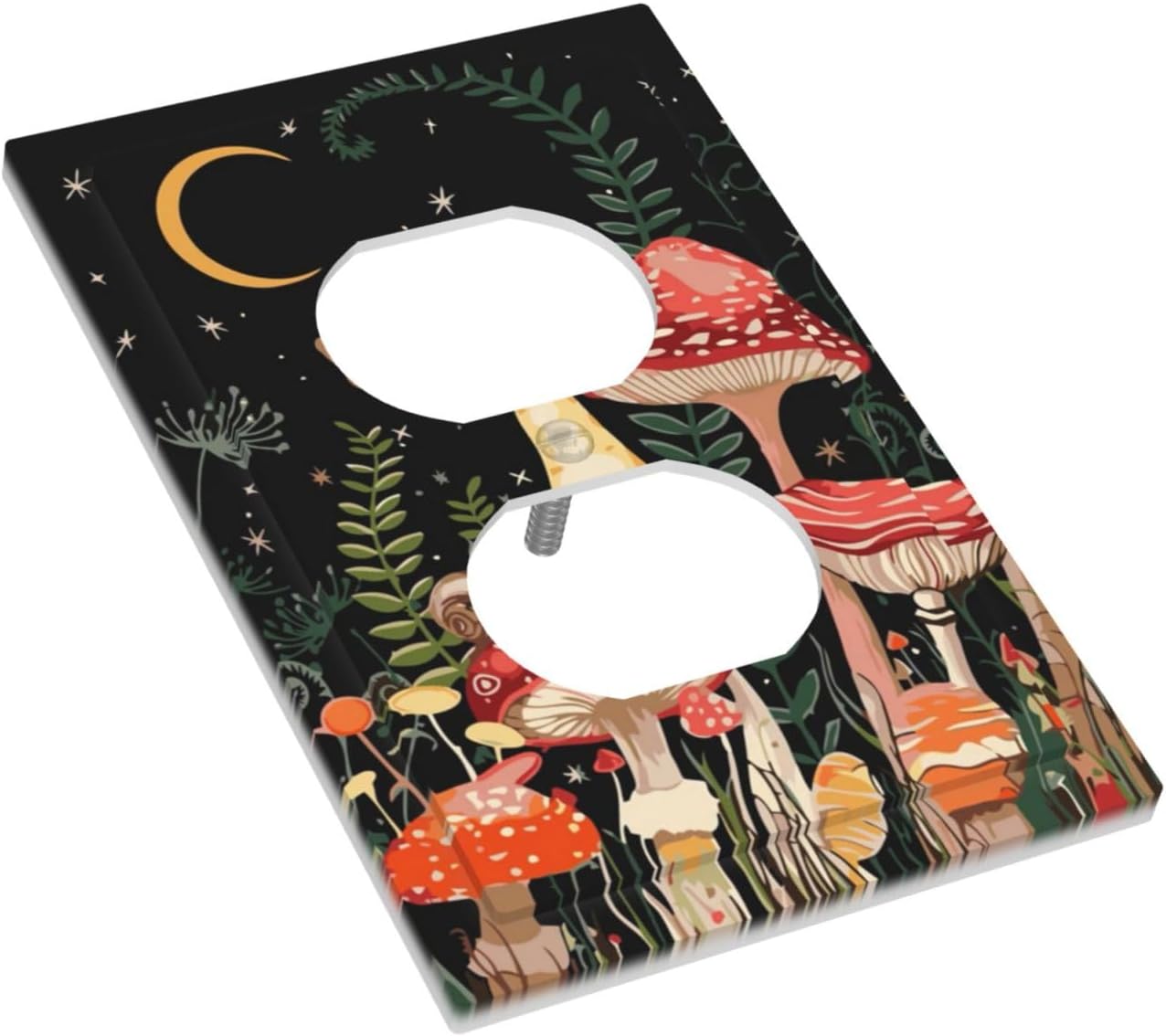 Moon Star Red Mushroom Forest Butterfly Green Plant Outlet Covers 1 Gang Duplex Light Switch Cover Decorative Switch Plates Electrical Receptacle Faceplate Wall Plate for Kids Room Home Decor