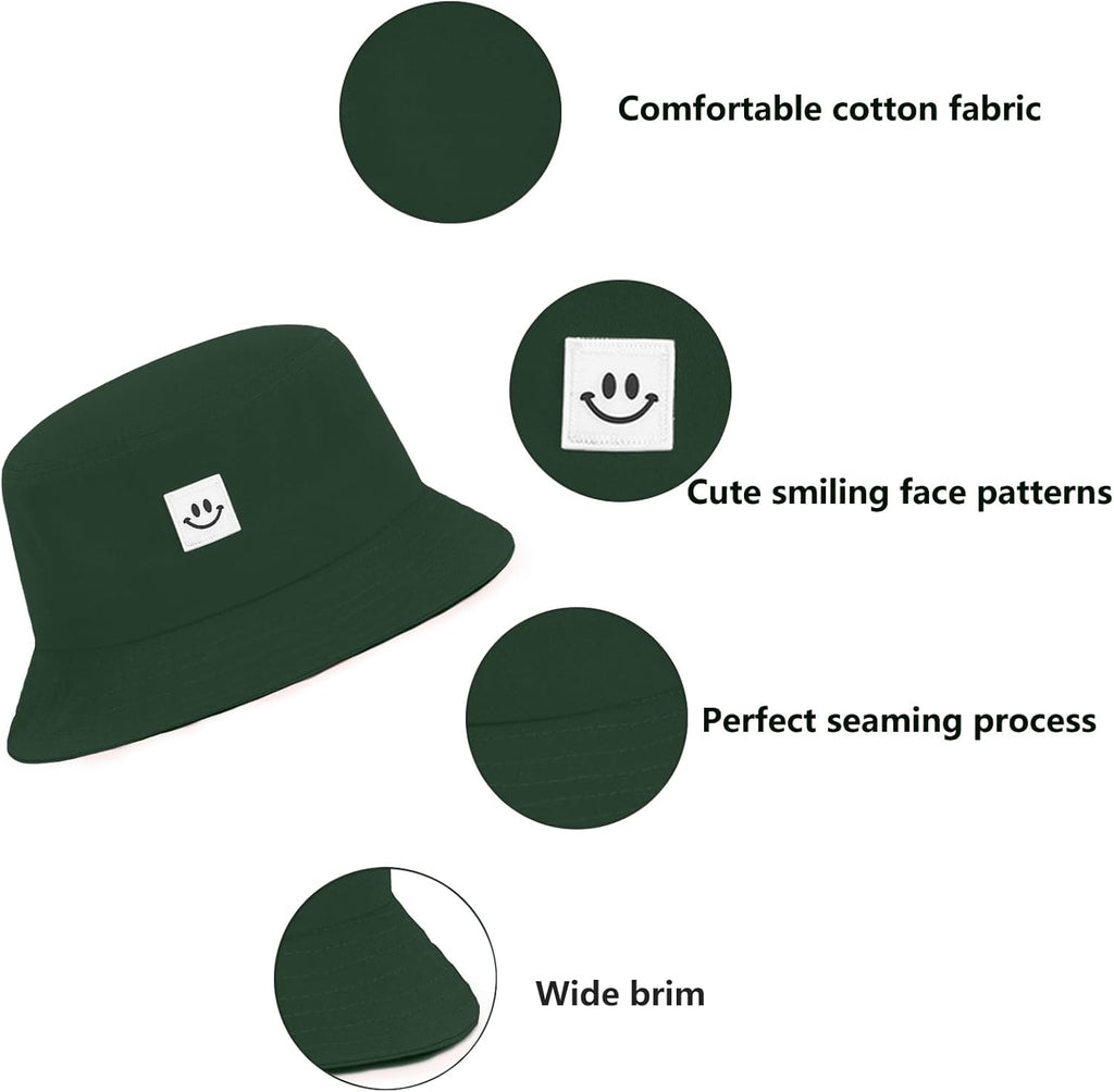 Kids Sun Hat Smile Face Bucket Hat for Girls Boys Summer Sun Protection Cotton Unisex Beach Cap