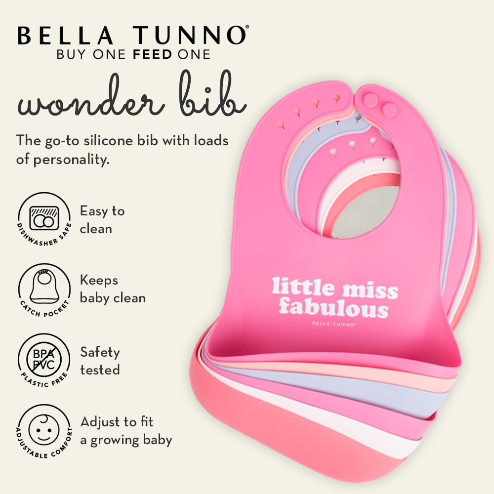 Bella Tunno Baby Bib for Eating, Set of 2 Waterproof Silicone Bibs with Large Food Catcher, Adjustable Fit for Babies 4-12 months & Toddlers 1-3 Years, Boys & Girls, Got Snacks & My Belly