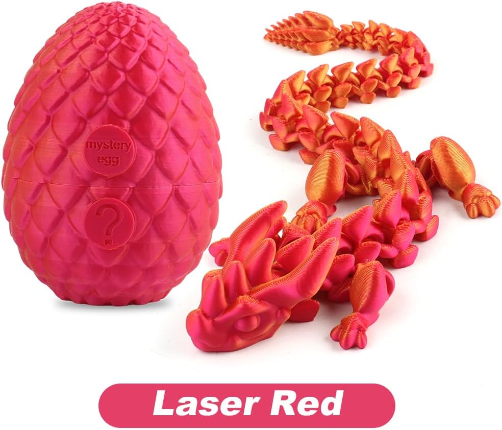 3D Printed Articulated Crystal Dragon with Egg, PLA Flexible Joints Crystal Dragon Mystery Dragon Fidget Toy Surprise, Home Office Executive Desk Decor Toys Gifts for Kids Adults (Red)