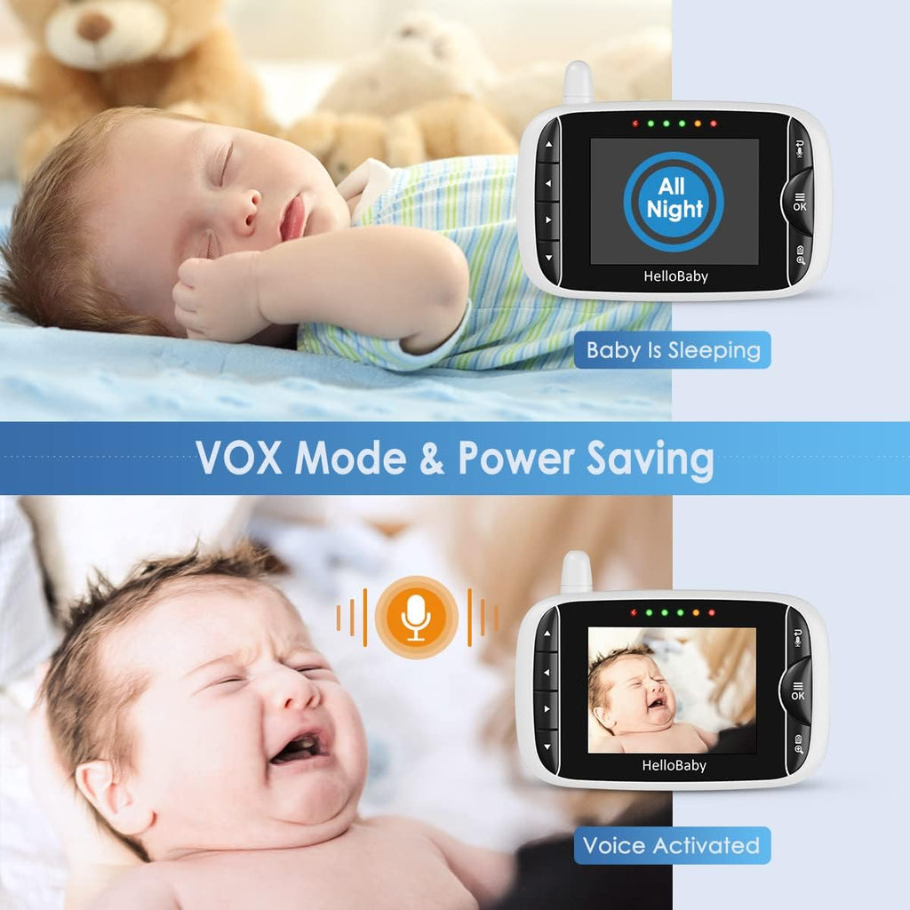 HelloBaby Monitor with Camera and Audio, IPS Screen LCD Display Video Baby Monitor No WiFi Infrared Night Vision, Temprature Screen Lullaby, Two Way Audio and VOX Mode (HB66pro-2 Cameras)