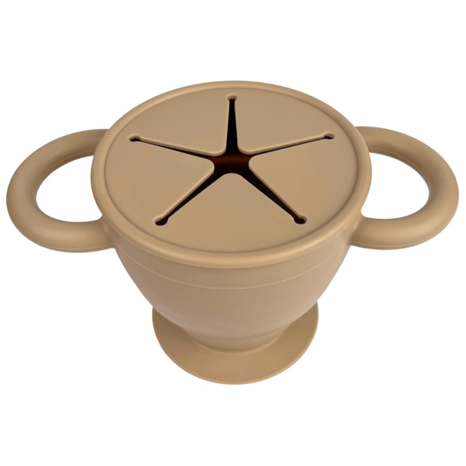 BraveJusticeKidsCo. | Snack Attack II Snack Cup | Collapsible Silicone Snack Container | Toddler and Baby Snack Catcher Lid (Warm Sand)