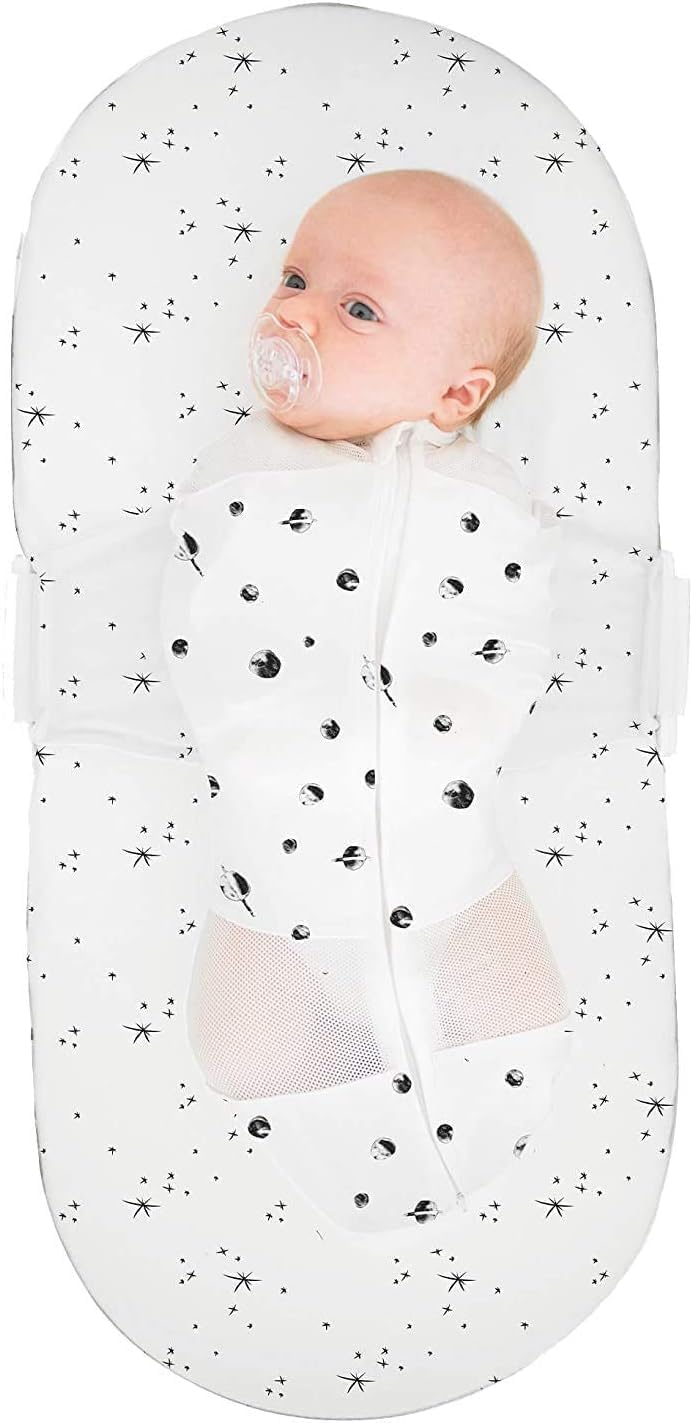 Happiest Baby SNOO Sleep Sack - 100% Organic Cotton Baby Swaddle Blanket - Doctor Designed Promotes Healthy Hip Development (Ivory Planets, X-Large)