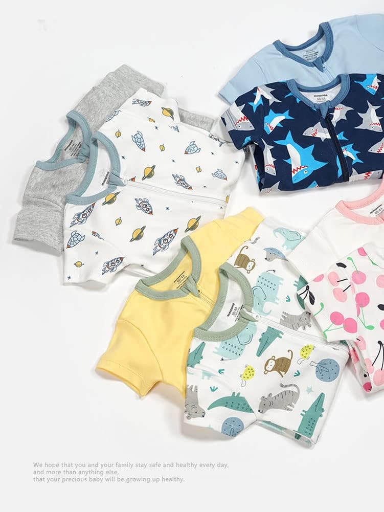 Teach Leanbh Baby Boys Girls 2 Pack 2 Way Zipper Footless Pajamas Cotton Short Sleeve Printing Romper Sleep and Play