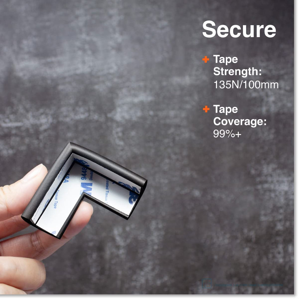 Roving Cove Slim-Fit Corner Edge Protector for Baby Proofing (Small 15ft Edge 4 Corners), Furniture Safety Bumper Guard, Soft NBR Rubber Foam, 3M Adhesive, Onyx Black