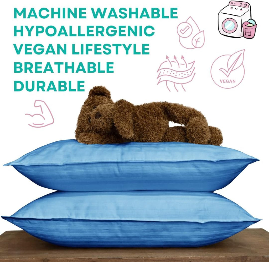 kinder Fluff Children Pillows (2-Pack) – 300T Soft Cotton & Down Alternative – Hypoallergenic, Machine Washable, Ideal for Kids Ages 12+, Bed & Travel Use – 17x26in (Blue)