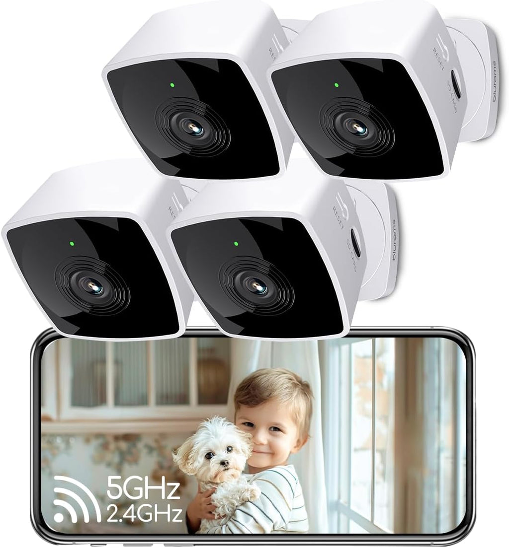 blurams Cameras for Home Security 5GHz, 2K Indoor Camera, Pet Camera with Phone App, AI Motion Detection, 2-Way Audio, Compatible with Alexa&Google Home, 4-Pack