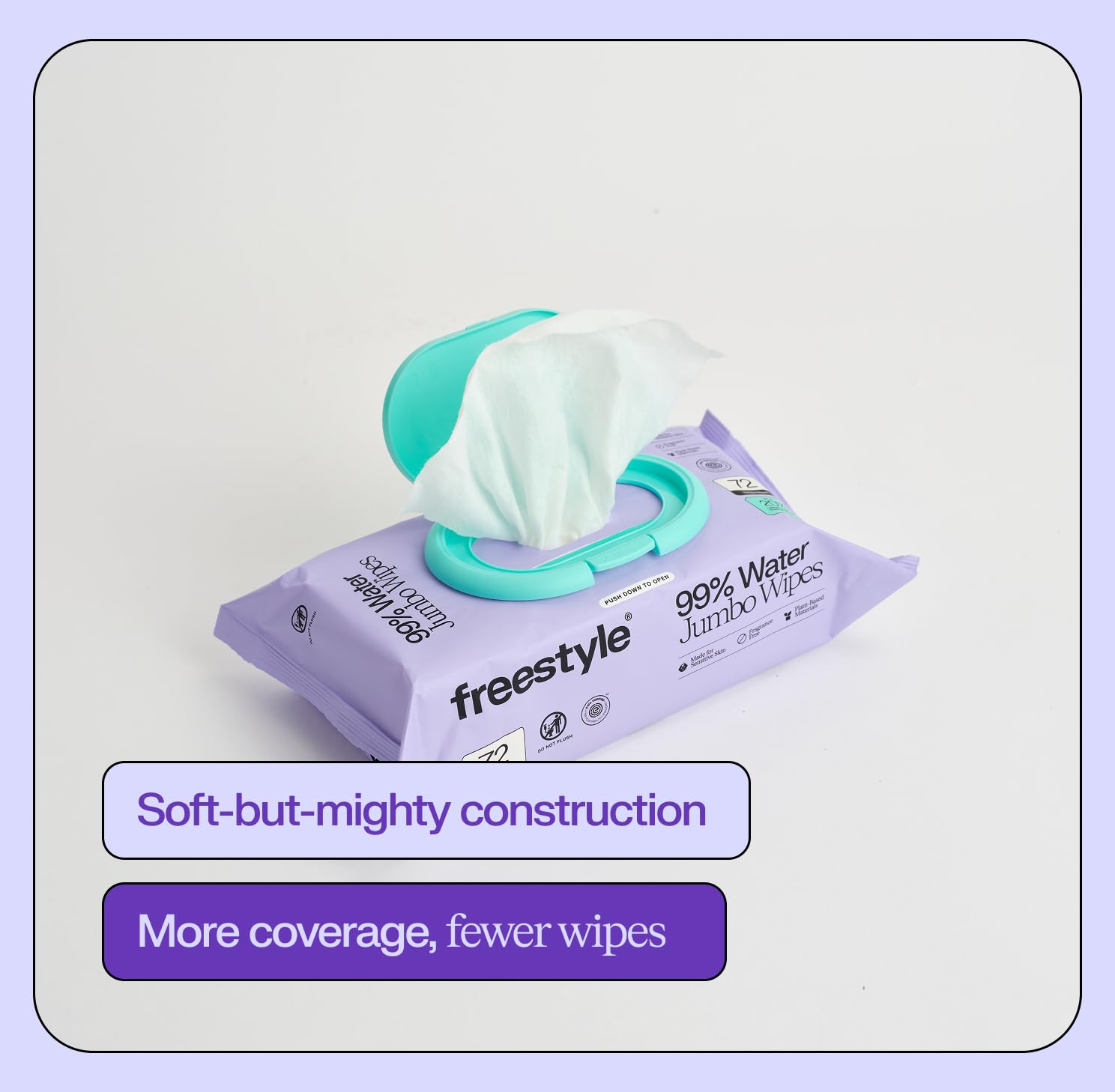 Freestyle Soft Jumbo Baby Wipes, Hypoallergenic and Unscented, Water-Based Wet Wipes for Babies, Finely Suited for Sensitive Skin, Thick & Oversized, Pack of 12, 72 Wipes Per Pack