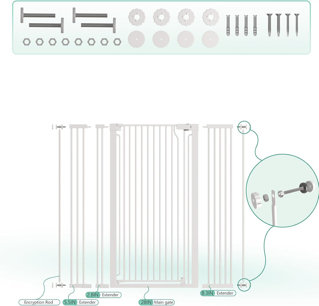 51" Extra Tall Cat Gate 28.5"-48.7" Wide, Auto Close, Pressure Mounted, for Cats & Small Dogs, Hallway, Stairs, Kitchen