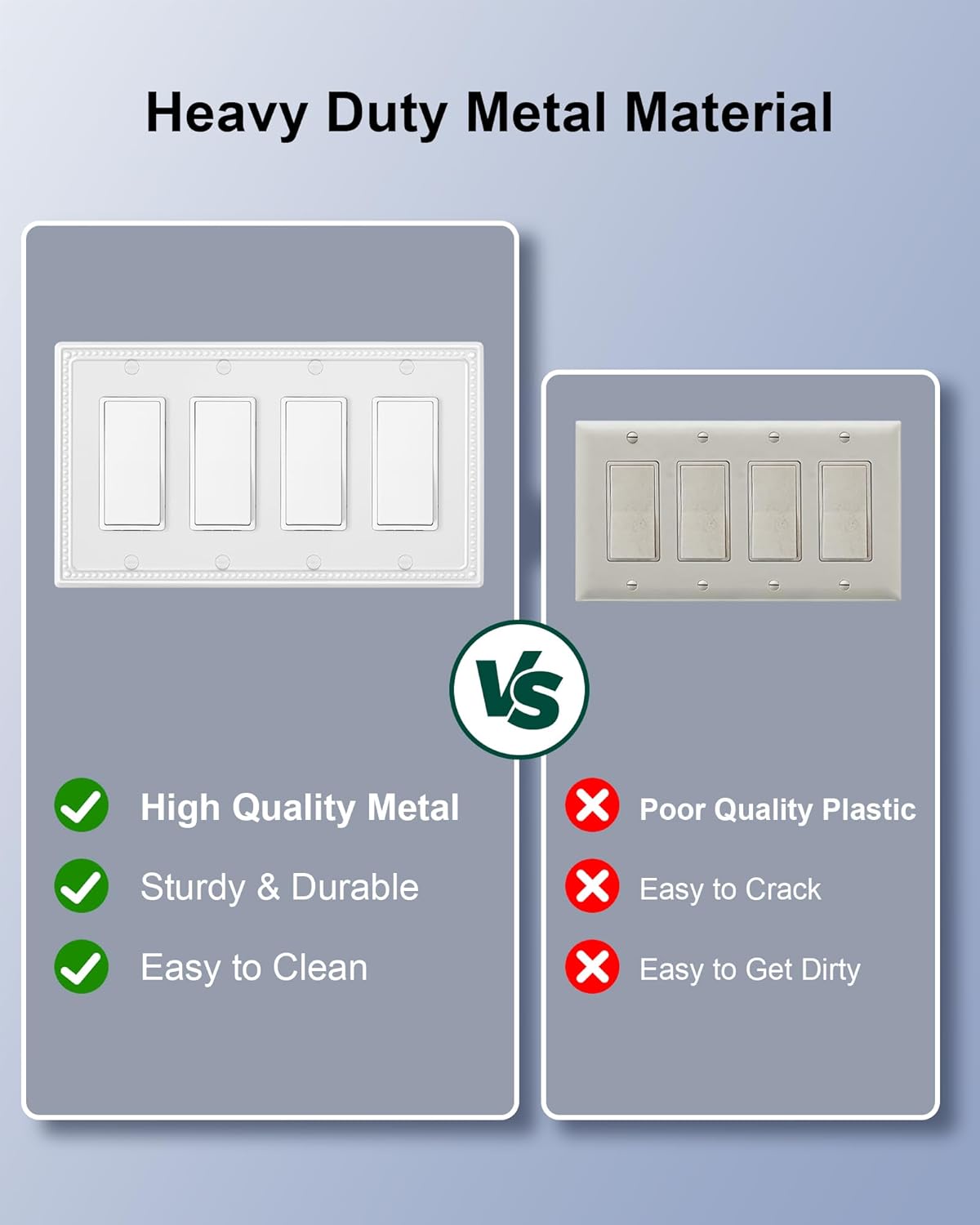 2-Pack Quad Decorator Outlet Cover Plate, Pure White Pearls Decorative Switch Plates and Outlet Covers, Metal Wall Plates for Electrical Outlets