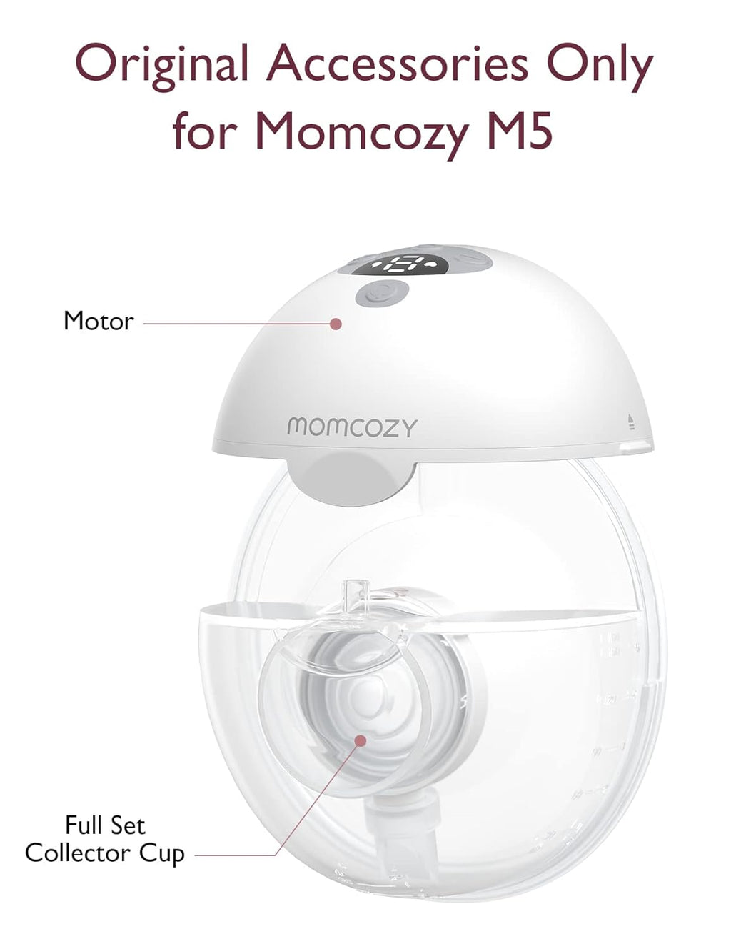 Momcozy Full Set Collector Cup Only Compatible with Momcozy M5 NOT for Others. Original M5 Breast Pump Replacement Accessories (160ml, with Double-Sealed Flange 24mm)
