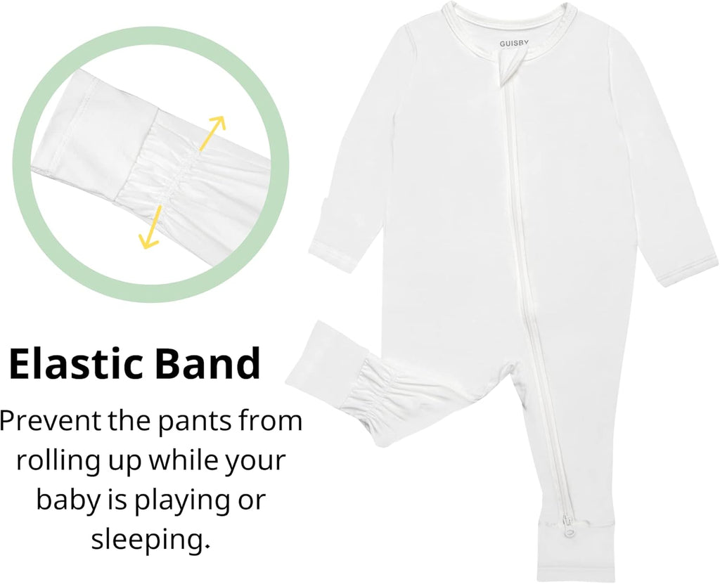GUISBY Baby Pajamas with Mitten Cuffs - 3Pcs Girls Boys 2 Way Zipper Long Sleeve Rayon Sleepers