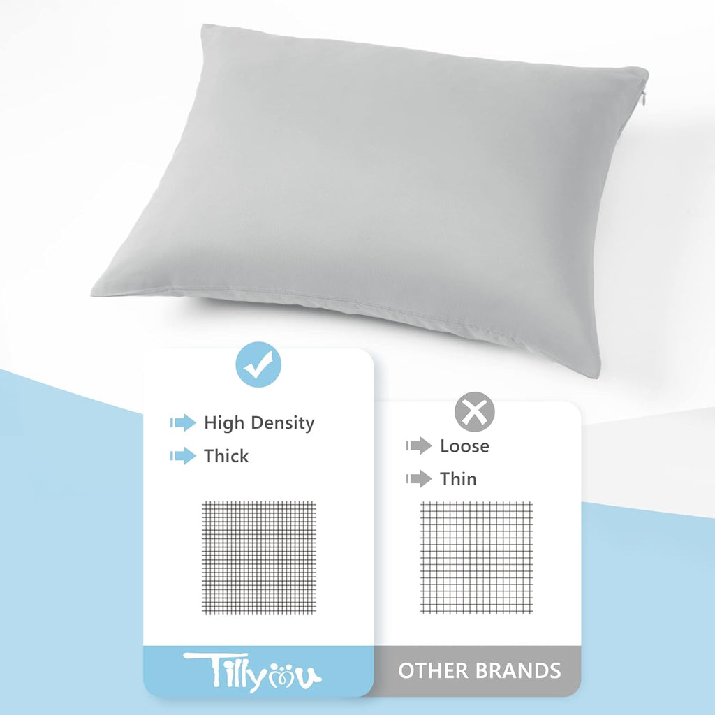 TILLYOU Toddler Pillowcase 2 Pack with Zipper,Silky Soft Microfiber 13" x 18" Kids Travel Pillow Cases,Gray