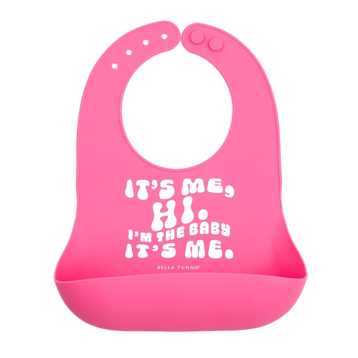 Baby Bib for Eating by Bella Tunno, Waterproof Silicone Bib with Large Food Catcher, Adjustable Fit for Babies 4-12 months & Toddlers 1-3 Years, Boys & Girls, It’s Me Hi