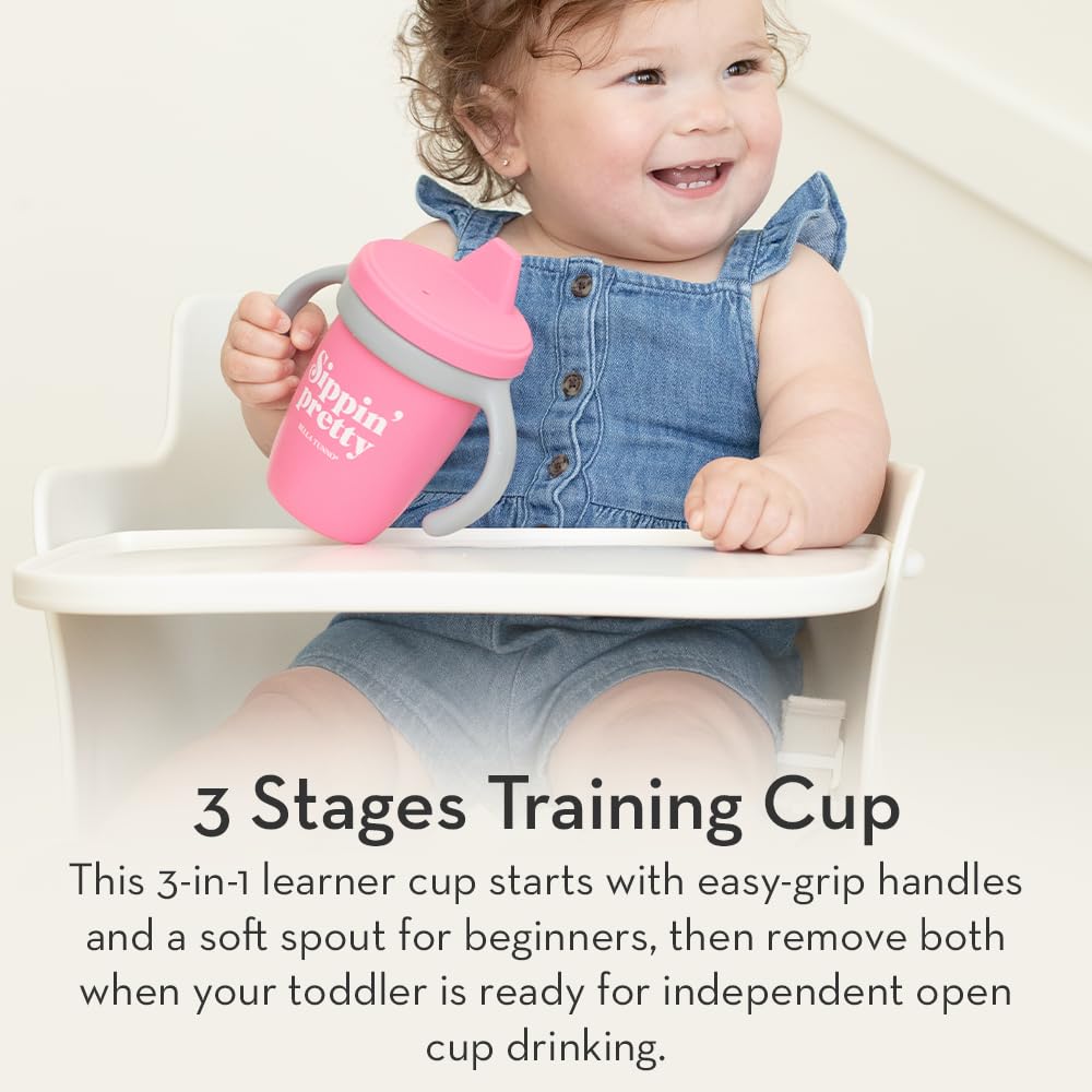 Bella Tunno Sippy Cup, Set of 2 Silicone Training Cups with Transition Handles for Infants, Toddlers & Kids, Babies 6-12 Months & Toddlers 1-3 Years, Boys & Girls, Drink & Hooray, 8 oz