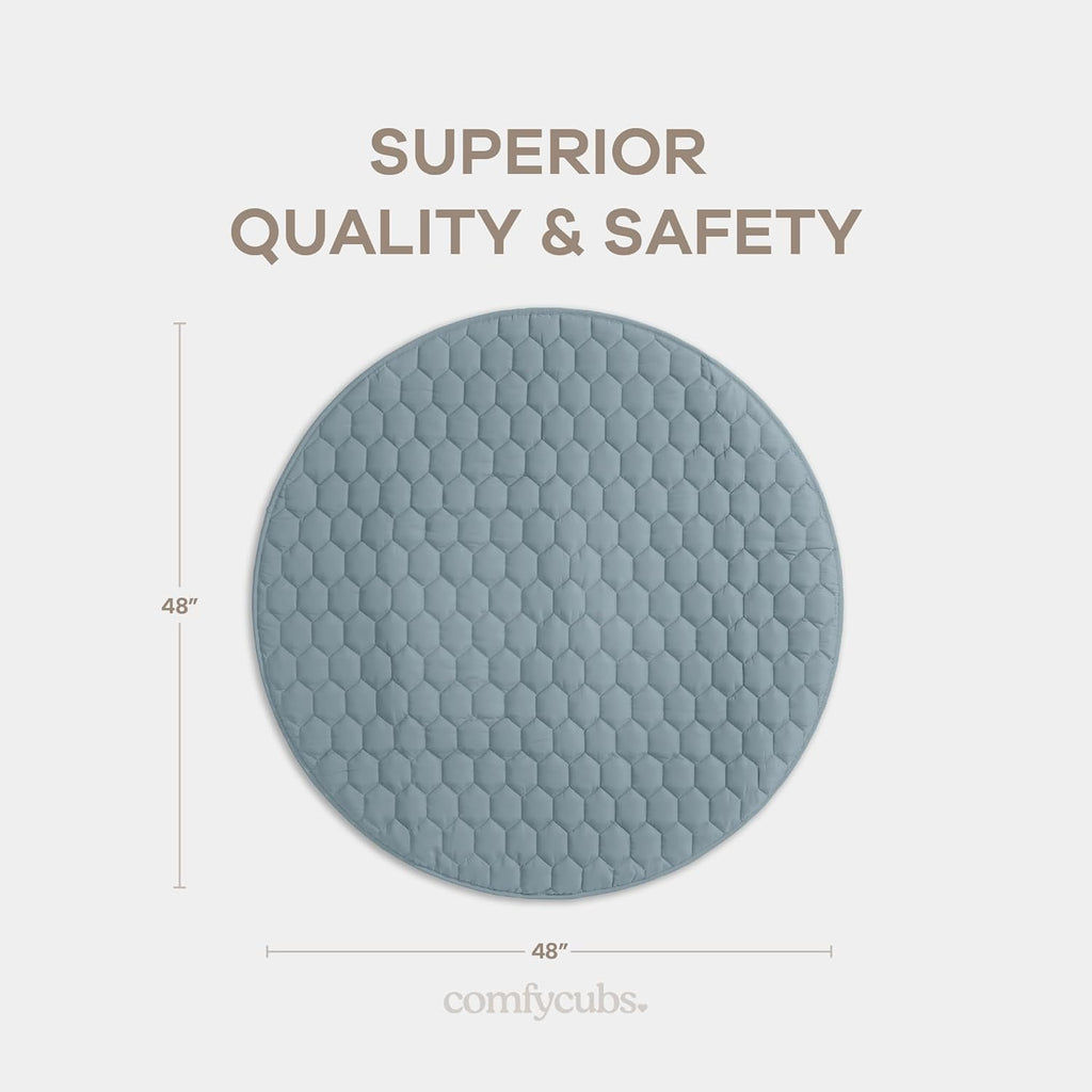Comfy Cubs Round Kids Play Mat - Medium 48 inches Soft Quilted Baby Floor Mat with Non-Slip Bottom - Plush Design for Toddlers' Playtime and Relaxation - Comfortable and Durable - Pacific Blue