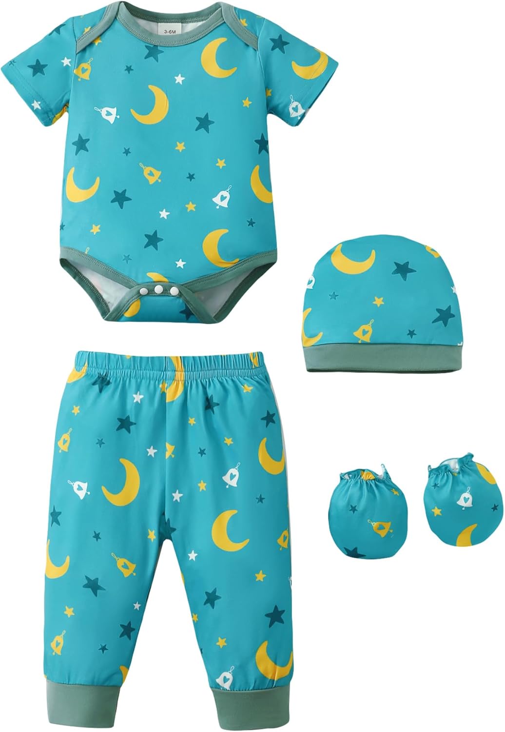 NZRVAWS Newborn Baby Boy Girl Clothes Unisex Infant Romper Pants Set Hat 4-Pack Outfits 0-12 Months 16 Pieces Toddler