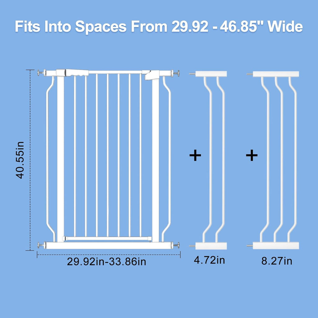 WAOWAO Extra Tall 40.55" Baby Gate 29.92-46.85" Wide Pressure Mounted Walk Through Swing Auto Close Safety White Metal Toddler Child Dog Pet for Indoor Stairs,Doorways,Kitche