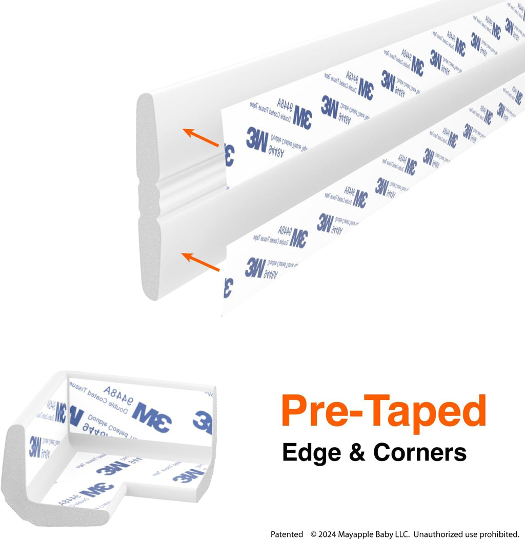 Roving Cove PreFit (Classic) Furniture Edge Corner Protector (Standard 15ft Edge 4 Corners), Baby Proofing Bumper Guards, Oyster White (Off White), Pre-Taped, for Straight Smooth Surfaces