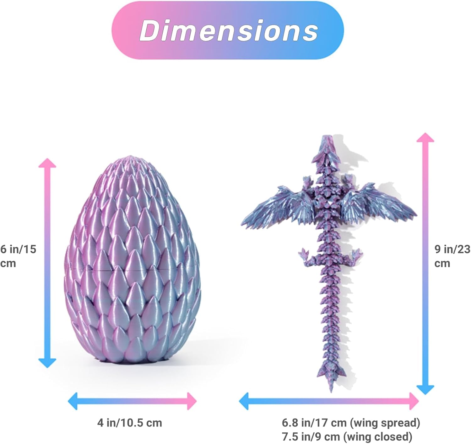 3D Printed Dragon Egg with Dragon Inside, Articulated Flying Dragon with Dragon Egg, Multi Color Winged Dragon, Crystal Dragon Fidget Toy, Home Office Décor, Easter Egg, Gift