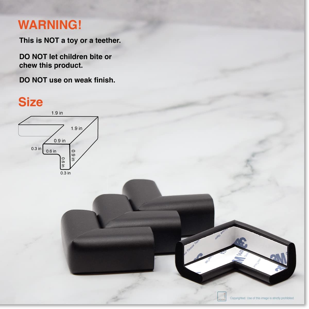 Roving Cove Slim-Fit Corner Edge Protector for Baby Proofing (Small 15ft Edge 4 Corners), Furniture Safety Bumper Guard, Soft NBR Rubber Foam, 3M Adhesive, Onyx Black