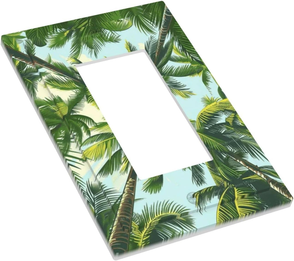 Summer Sky Coconut Palms Trees Green Plants Leaf Decorative Outlet Covers 1 Gang Single Rocker Light Switch Cover Plate Wall Plates GFCI Faceplate for Bed Room Living Room Decor