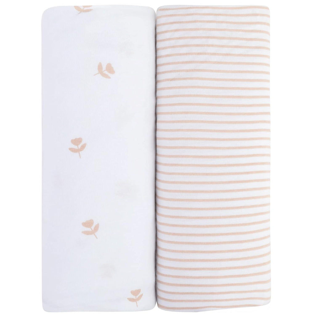 Ely’s & Co. Changing Pad Cover, Diaper Changing Table Sheets, 2 Pack, Cradle Sheet Set for Baby Girls, 100% Jersey Knit Cotton, Pink Tulip Collection, 32”x16”x5”