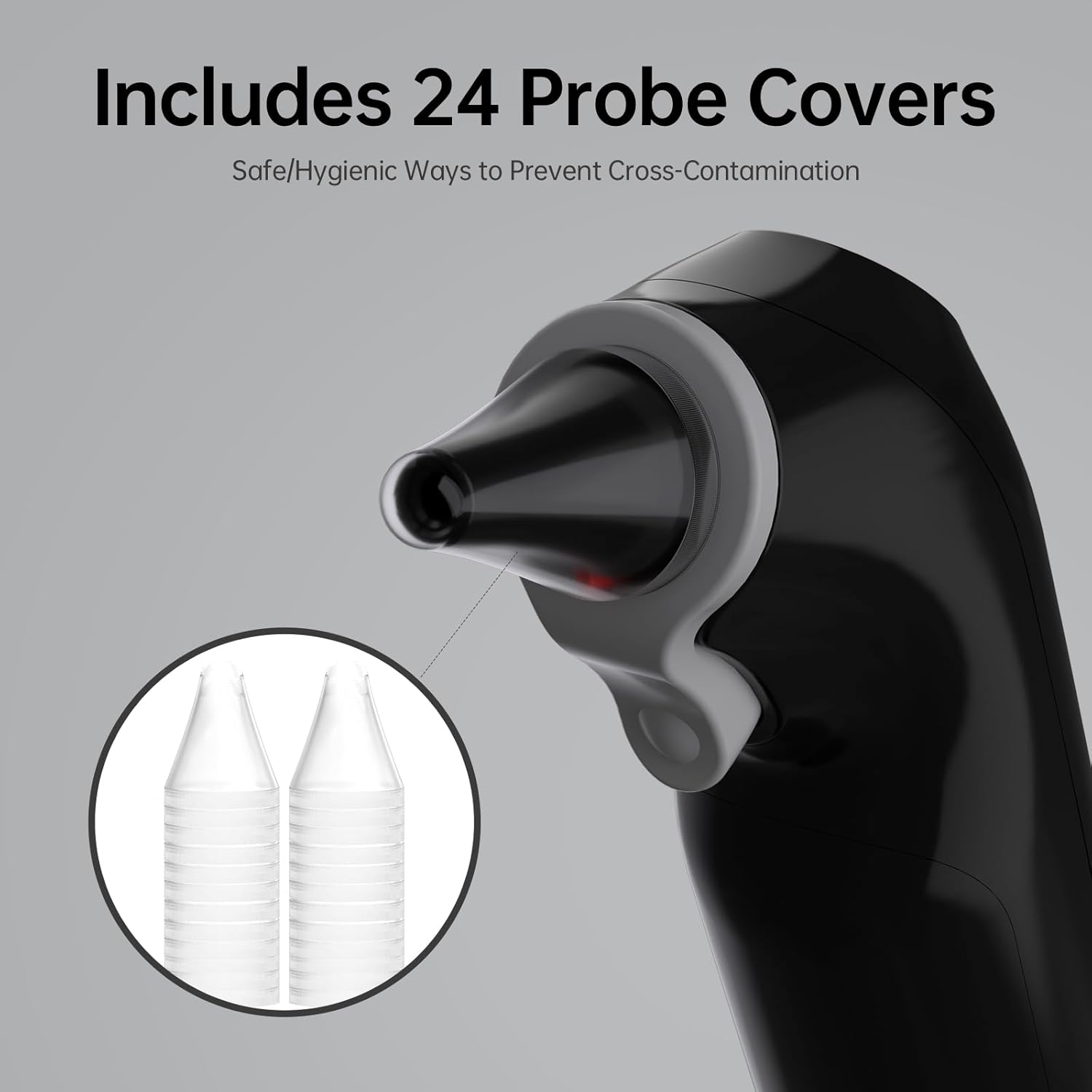 Ear Thermometer, Highly Accurate Ear Thermometer for Kids, Adults and Babies, 30 Memory Recall, 1s Result and 3-Color Fever Alert, with 24 Disposable Probe Covers, Black