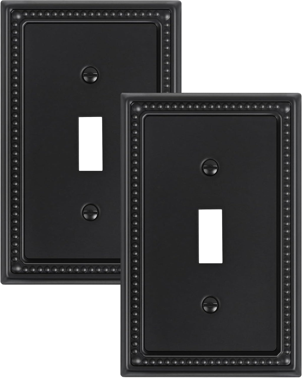 2-Pack Single Toggle Light Switch Cover Plate, Pearls Decorative Switch Plate Covers, Black 1 Gang Metal Wall Plate, Corrosion Resistant