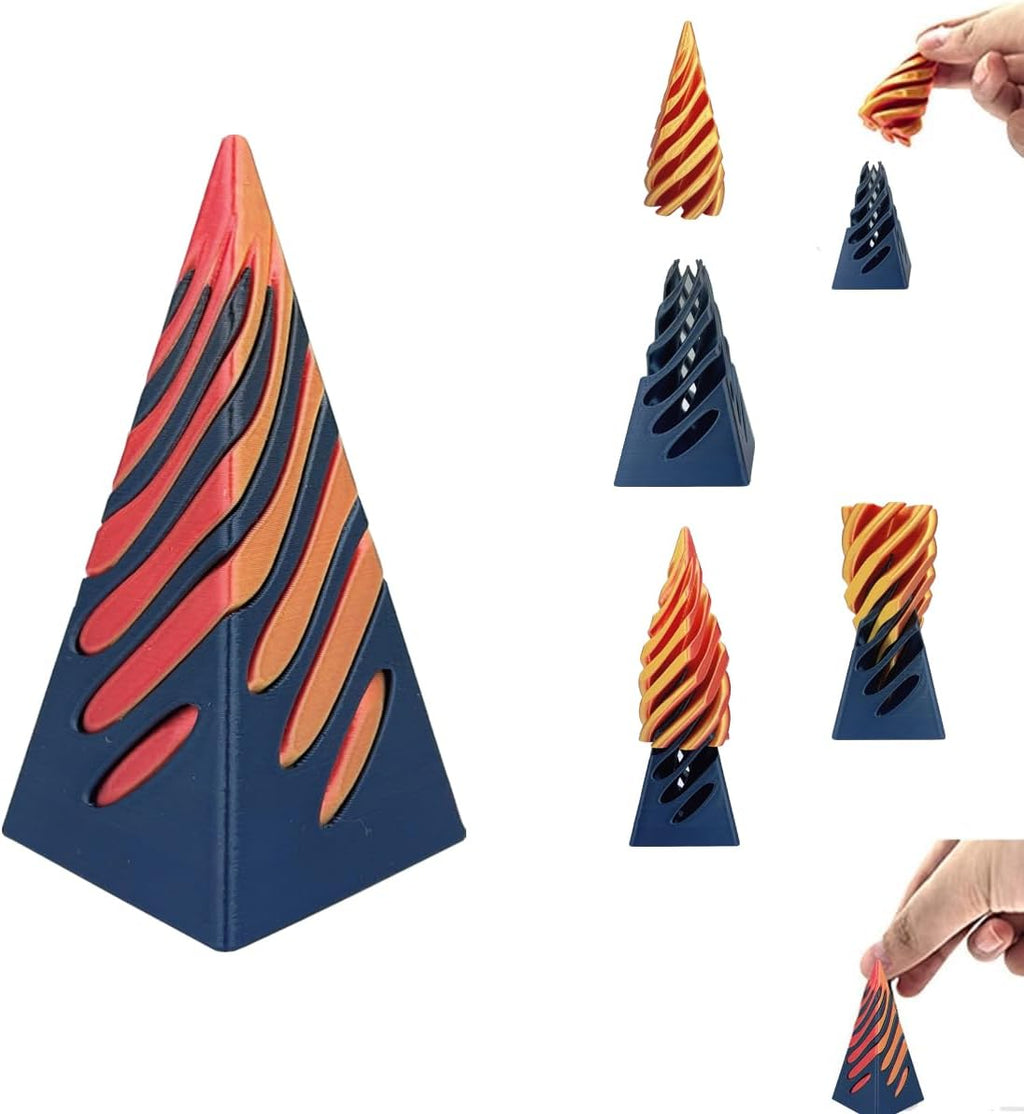 Impossible Pyramid Passthrough Sculpture, Pass Through Pyramid Fidget Toy, 3D Printed Spiral Cone Toy, Mini Vortex Thread Illusion, Pyramid Passthrough Sculpture (one)