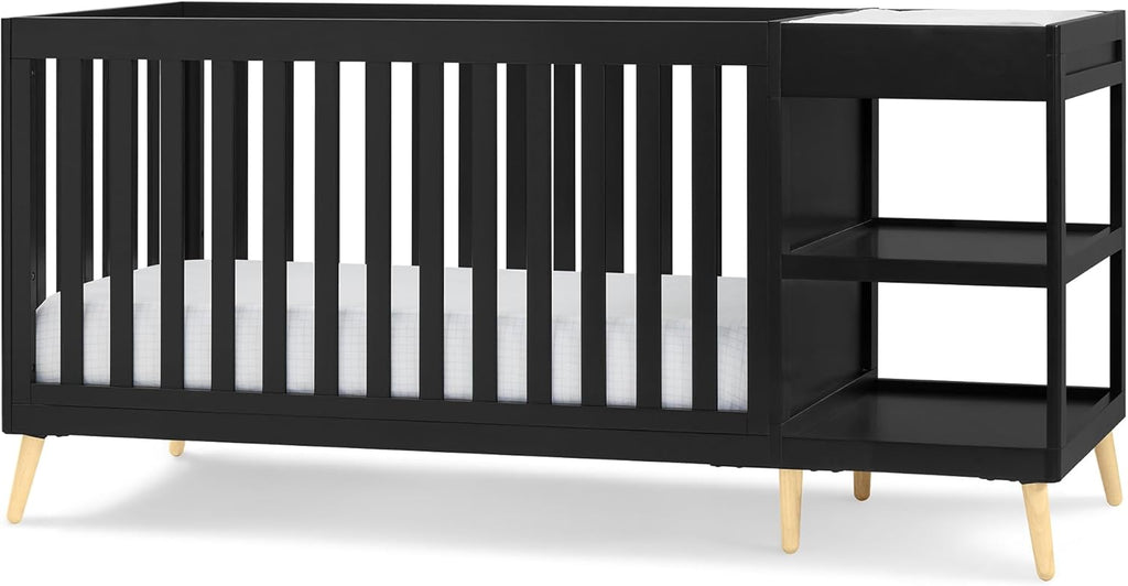 Delta Children Essex 4-in-1 Convertible Crib and Changer, Black Ebony w/Natural Knobs