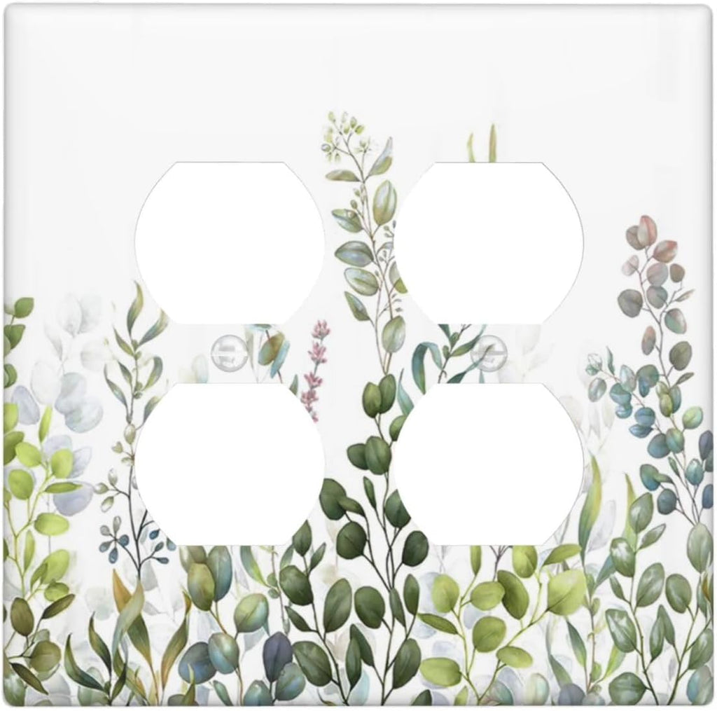 Green Eucalyptus Leaf Plant Herbs Springnature Outlet Covers 2 Gang Double Duplex Decorative Light Switch Covers Electrical Wallplates Socket Faceplate for Bed Room Living Room Decor
