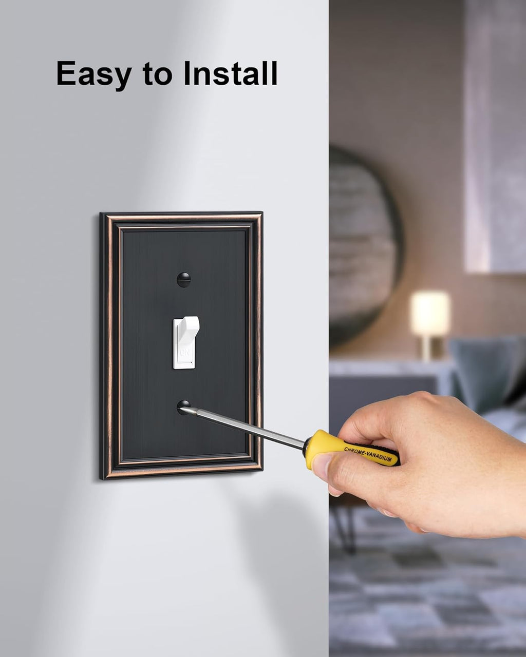 4-Pack Single Toggle Light Switch Cover Plate, Durable Solid Zinc Alloy Decorative Switch Plate Covers, Aged Bronze 1 Gang Wall Plate, Corrosion Resistant