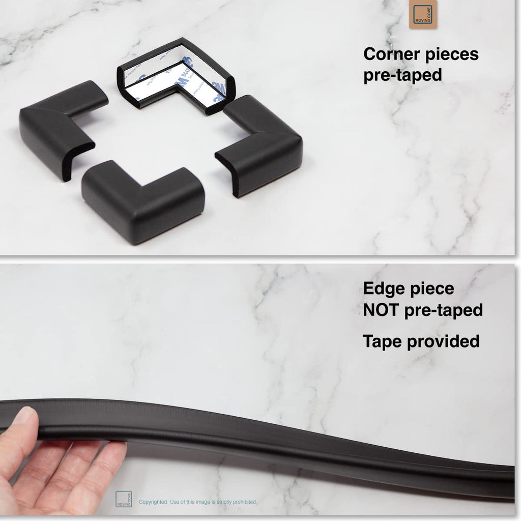 Roving Cove Slim-Fit Corner Edge Protector for Baby Proofing (Small 18ft Edge 8 Corners), Furniture Safety Bumper Guard, Soft NBR Rubber Foam, 3M Adhesive, Onyx Black
