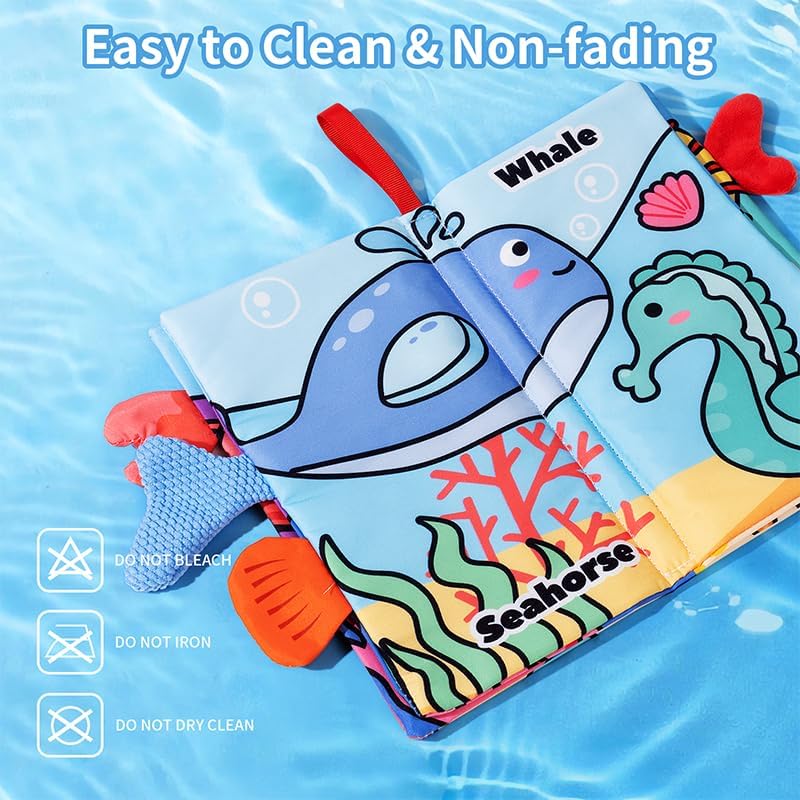 Baby Books 0-6 Months, 2PCS Crinkle Books for Babies, Touch and Feel Sensory Books for Babies, Infant Toys 0-6 Months, Soft Fabric Toy Shower Gift, Baby Crinkle Book - 4 Page Blue