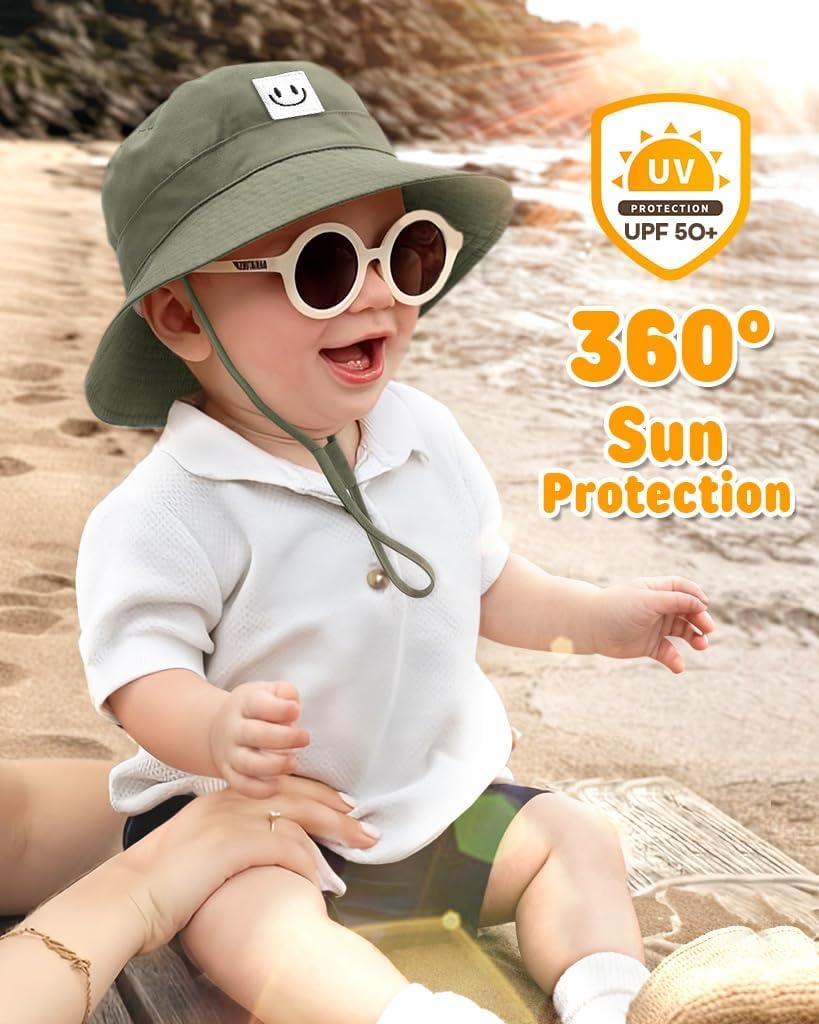 FURTALK Baby Sun Hat Smile Face Toddler Boys Girls Bucket Hat 0-5 Years Kids UPF 50+ Sun Protection Summer Hats