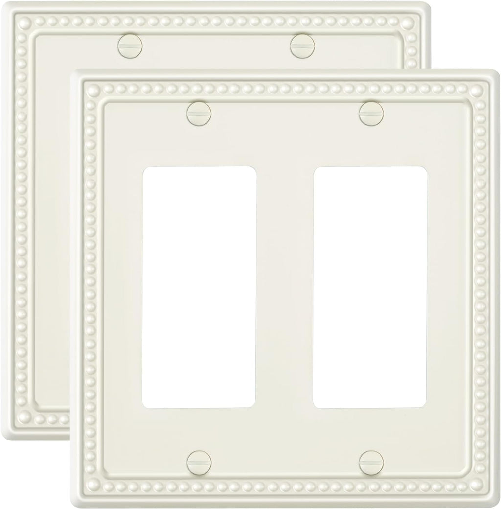 2-Pack Double Decorator Outlet Cover Plate, Light Almond Pearls Decorative Switch Plates Covers, Metal Wall Plates for Electrical Outlets, Receptacle, GFCI Outlet, Dimmer Switch