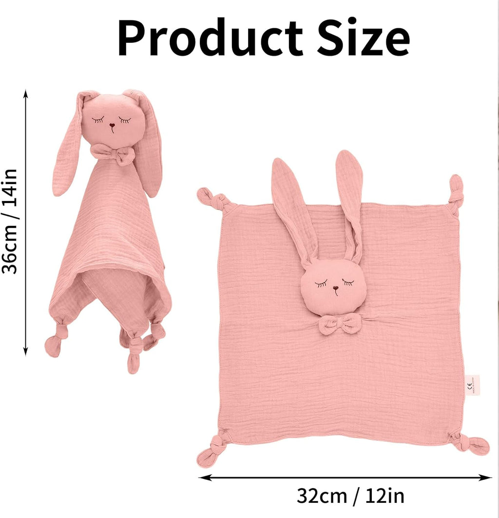 Easter Basket Stuffers, Organic Cotton Muslin Bunny Loveys for Babies Baby Security Blanket Baby Snuggle Toy Newborn Essentials Must Haves(Rabbit-Pink)