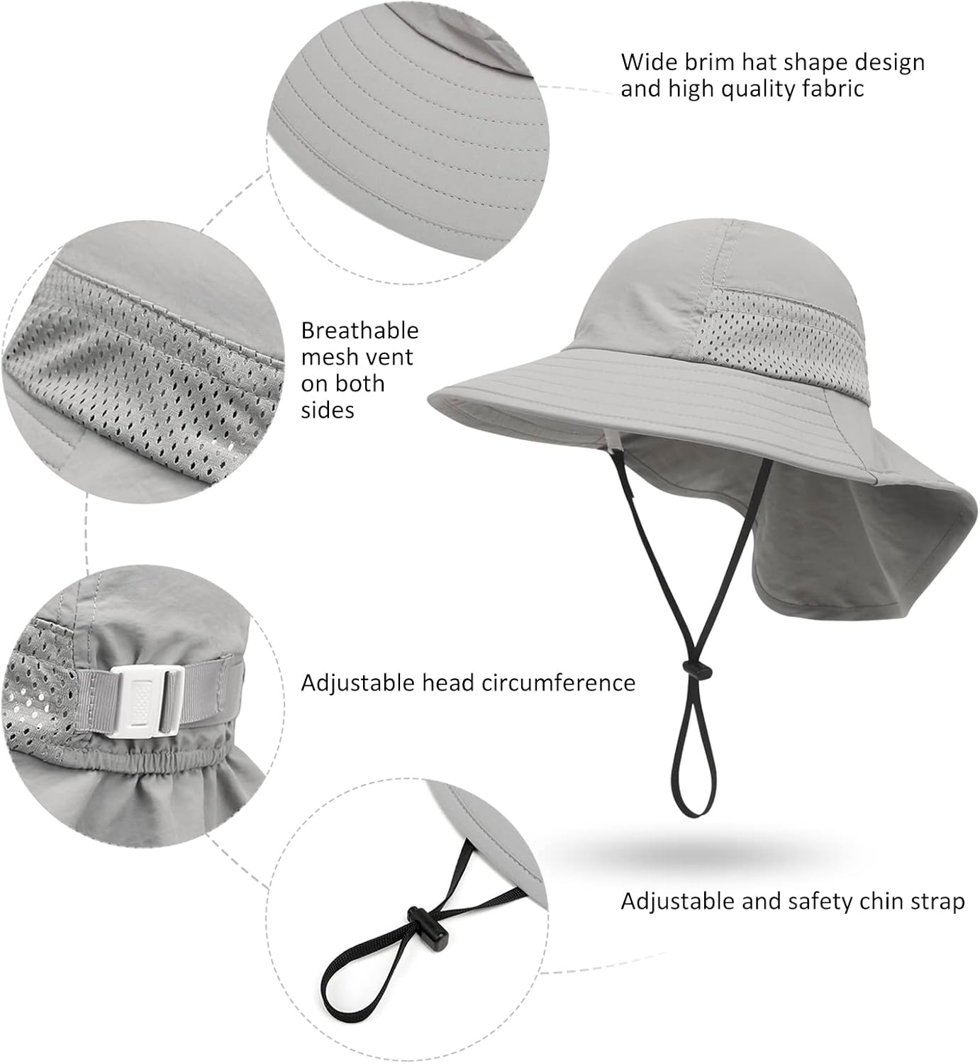 CHUNG Baby Sun Protection Hat Summer Toddler Adjustable UPF 50+ Wide Brim Neck Flap Beach Caps Boys Girls 1-12 Years Kids