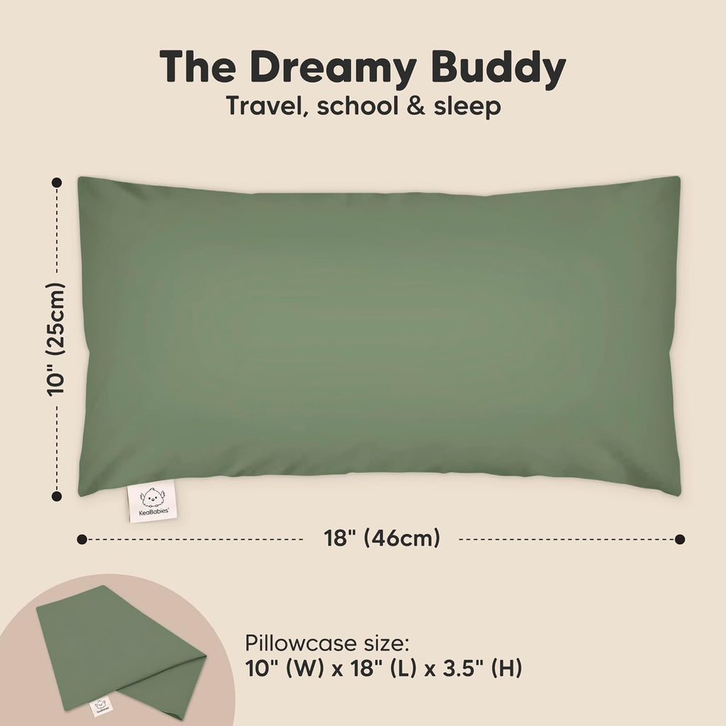 Toddler Pillow with Pillowcase - 10x18 My Little Dreamy Kids Travel Bed Pillows for Sleeping, Organic Cotton Small Pillowcase, Soft & Breathable, Machine Washable,Toddlers 2-5 years old (Jungle Green)
