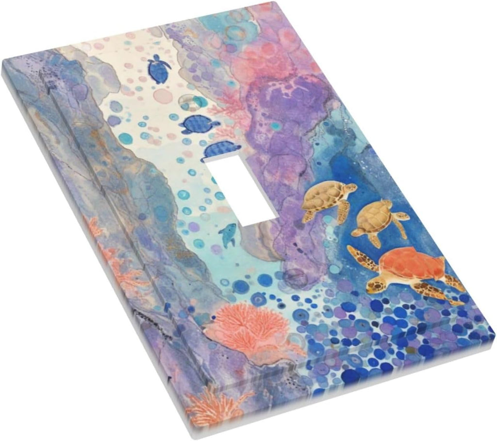 Turtle Coral Fish Watercolor Colorful Underwater World Decorative Light Switch Cover 1 Gang Single Toggle Device Electrical Faceplate Switchplates Decorator Outlet Wall Plate for Kids Room Home Decor