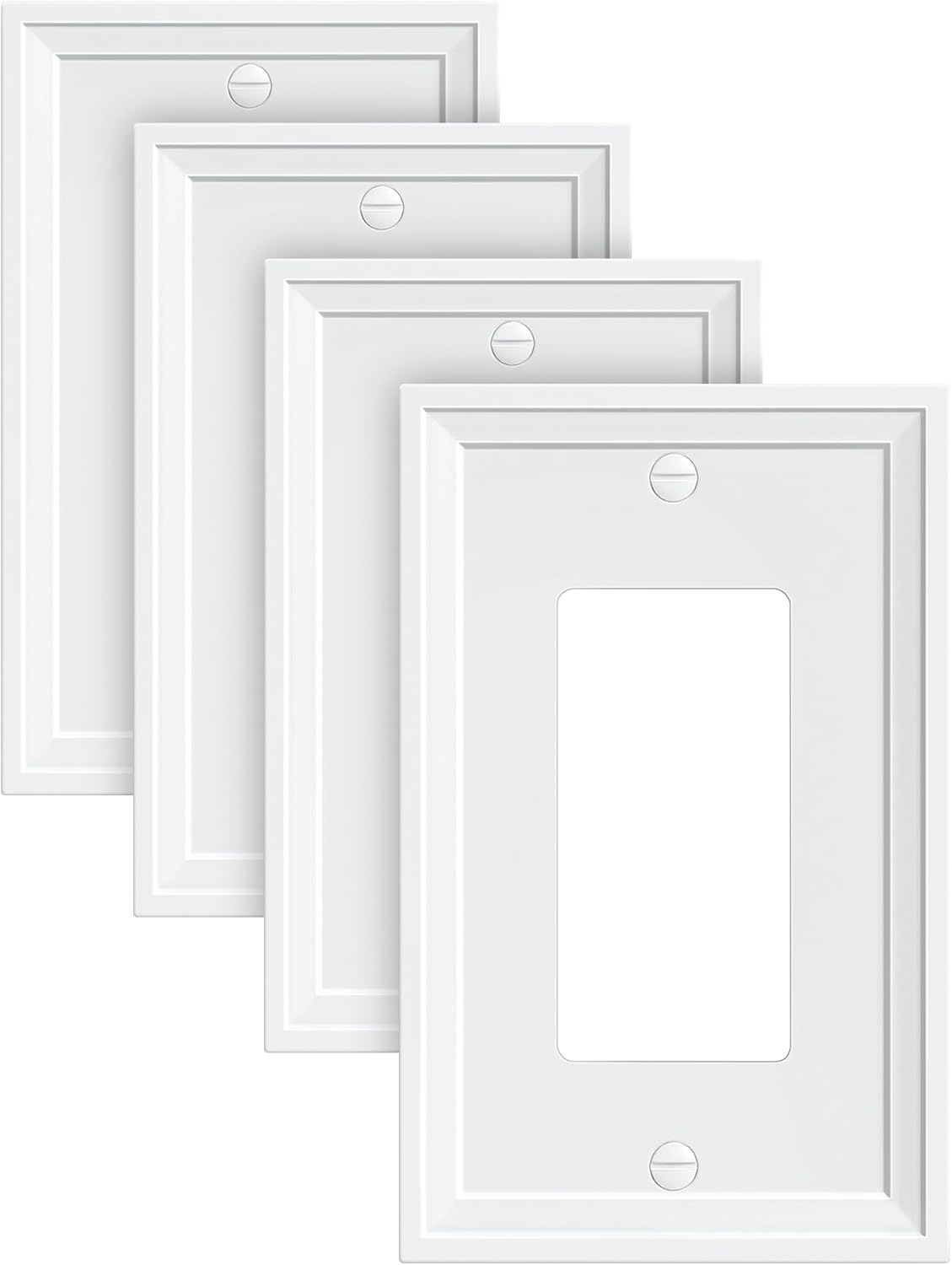 4-Pack Decorator Outlet Cover Plate, White Decorative Switch Plates and Outlet Covers, Natural Bamboo Fiber Wall Plates for Electrical Outlets, Receptacle, GFCI Outlet, Dimmer Switch