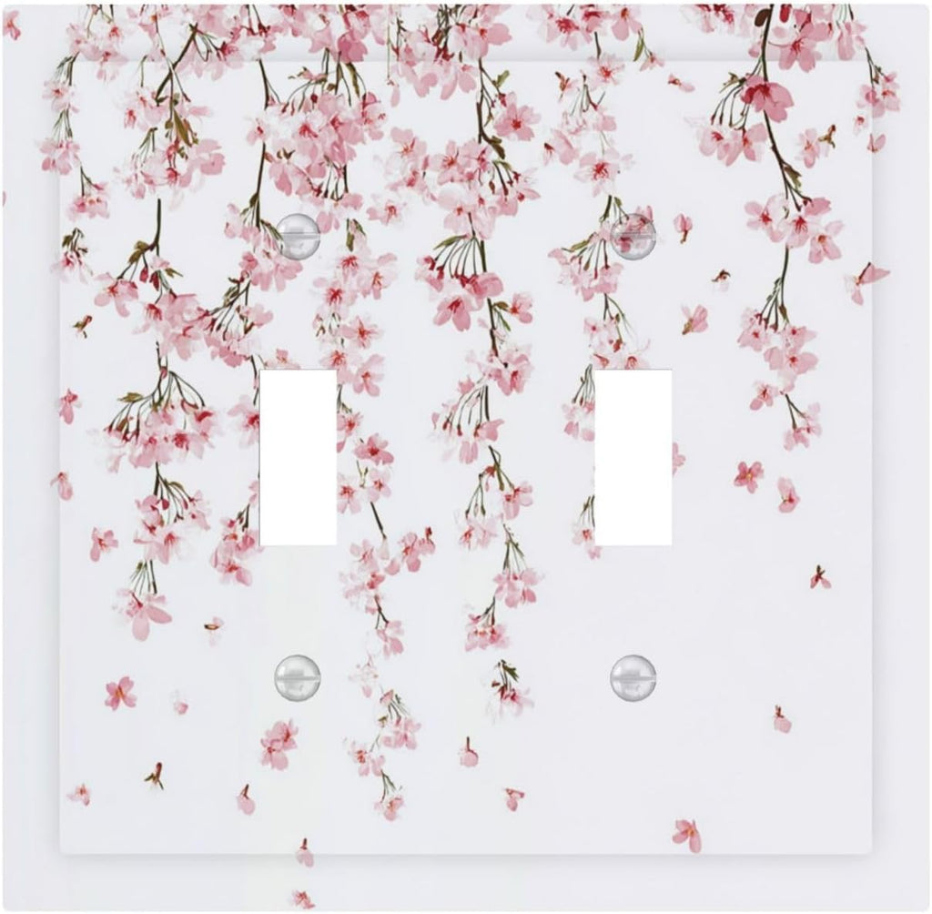 Decorative Switch Plates Sakura Plant Floral Pink Flowers 2 Gang Double Toggle Outlet Light Switch Cover Wall Plate Electrical Faceplate For Bed Room Living Room Decor