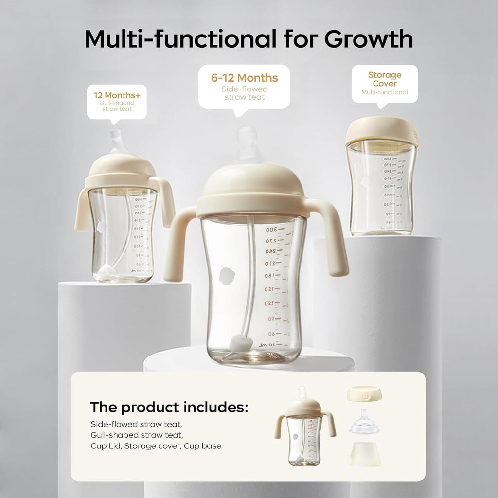 Bc babycare Sippy Cup Learner for 6+ Month Old with Nipples & Handles, Spill Proof Sippy Cup, Weighted Straw Toddler Cups, Anti-Choking Baby Cups,2 Pack Pink