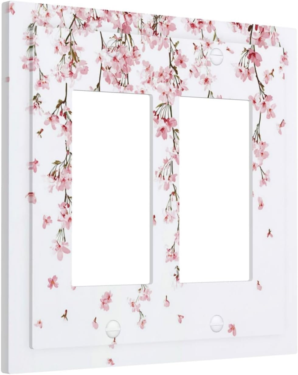 Decorative Outlet Covers Sakura Plant Floral Pink Flowers 2 Gang Double Gfci Rocker Electrical Wall Panels Light Switch Cover Plate For Bed Room Living Room Decor