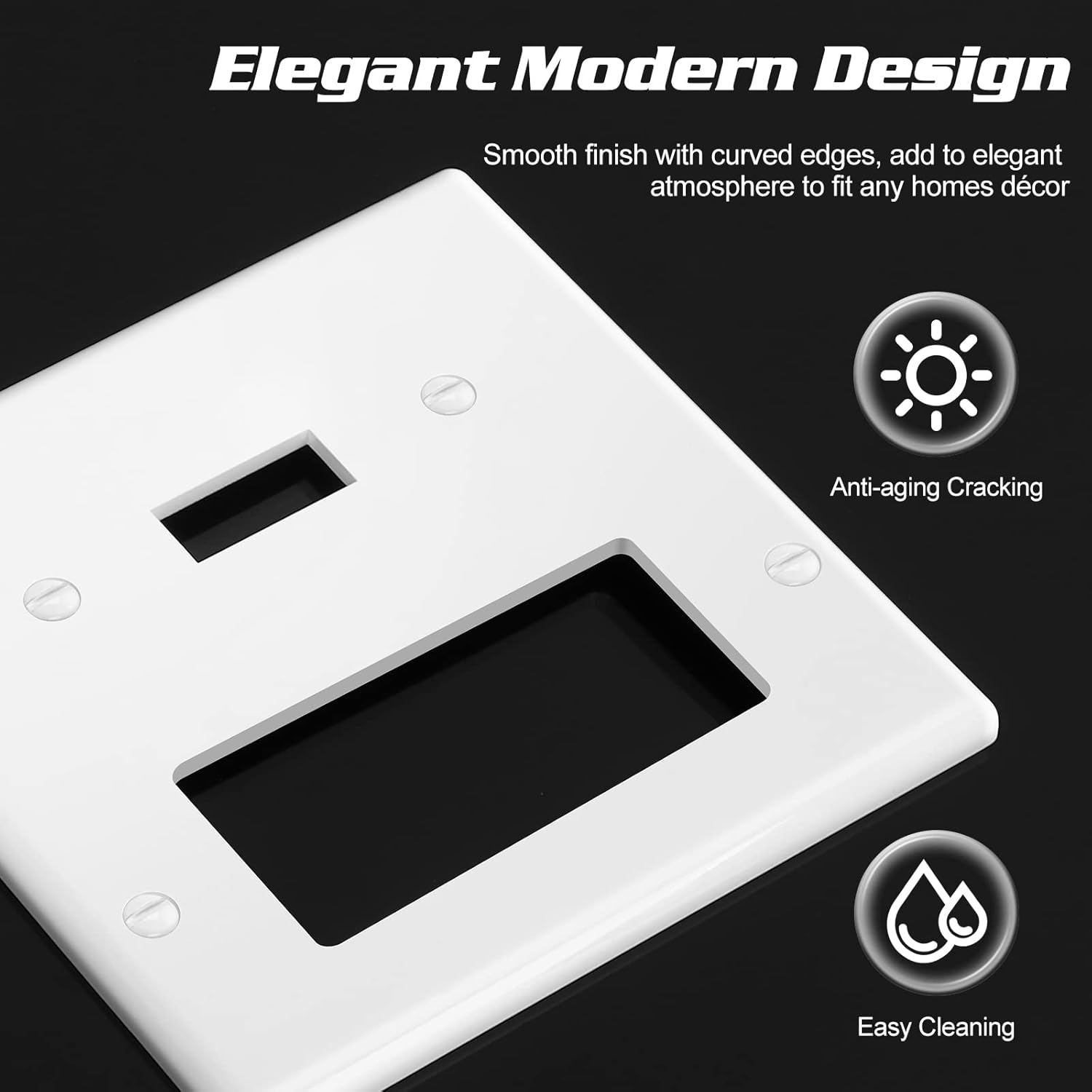 Decorator Wall Plate Light 1-Toggle/1-Decorator Combination Switch Plate Outlet Cover,Unbreakable Polycarbonate Thermoplastic, White (10-Pack, Decorator/Toggle-White)
