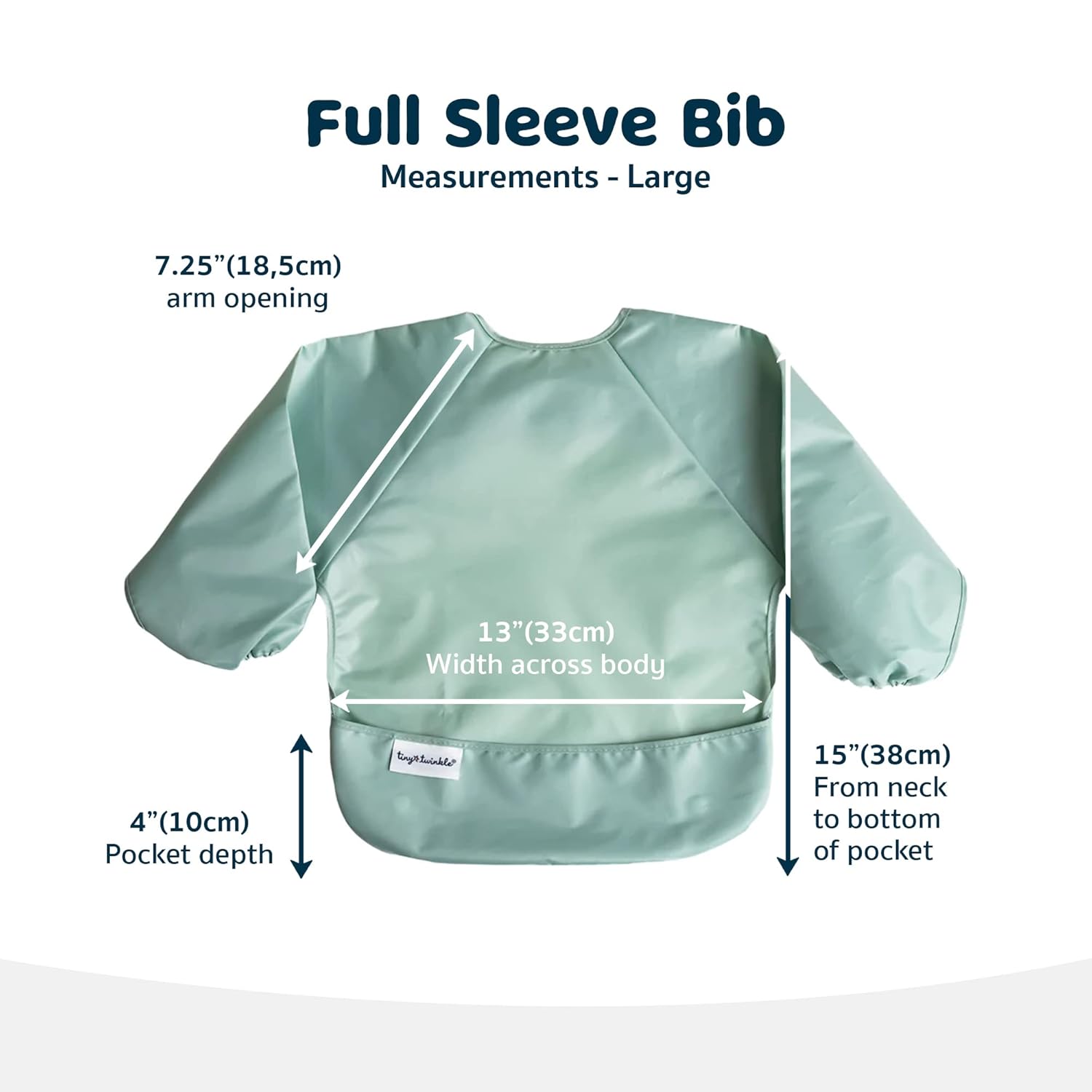 Tiny Twinkle Mess Proof Baby Bibs, 2pk Waterproof Smock Baby Bibs for Eating, Machine Washable Long Sleeve Bibs, Baby Led Weaning, Toddler Bibs, BLW Supplies (Sage Charcoal, Large 2-4 Years)