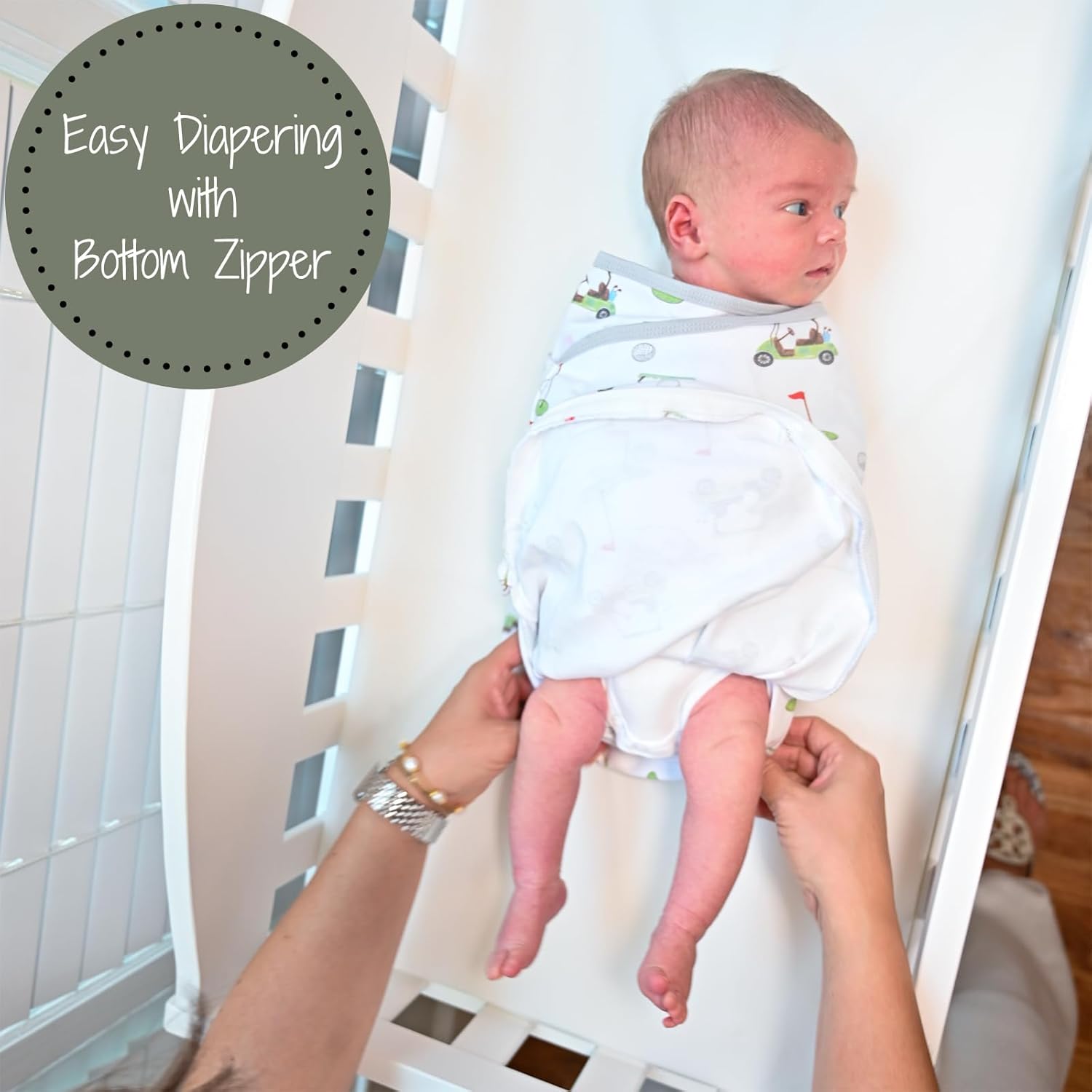 LollyBanks Baby Swaddles, 100% Organic Cotton Swaddles for Newborns Boys and Girls, 0-3 Months Swaddle Sacks with Easy Change Zipper, Swaddle Neutral Baby Registry (Golf Print)