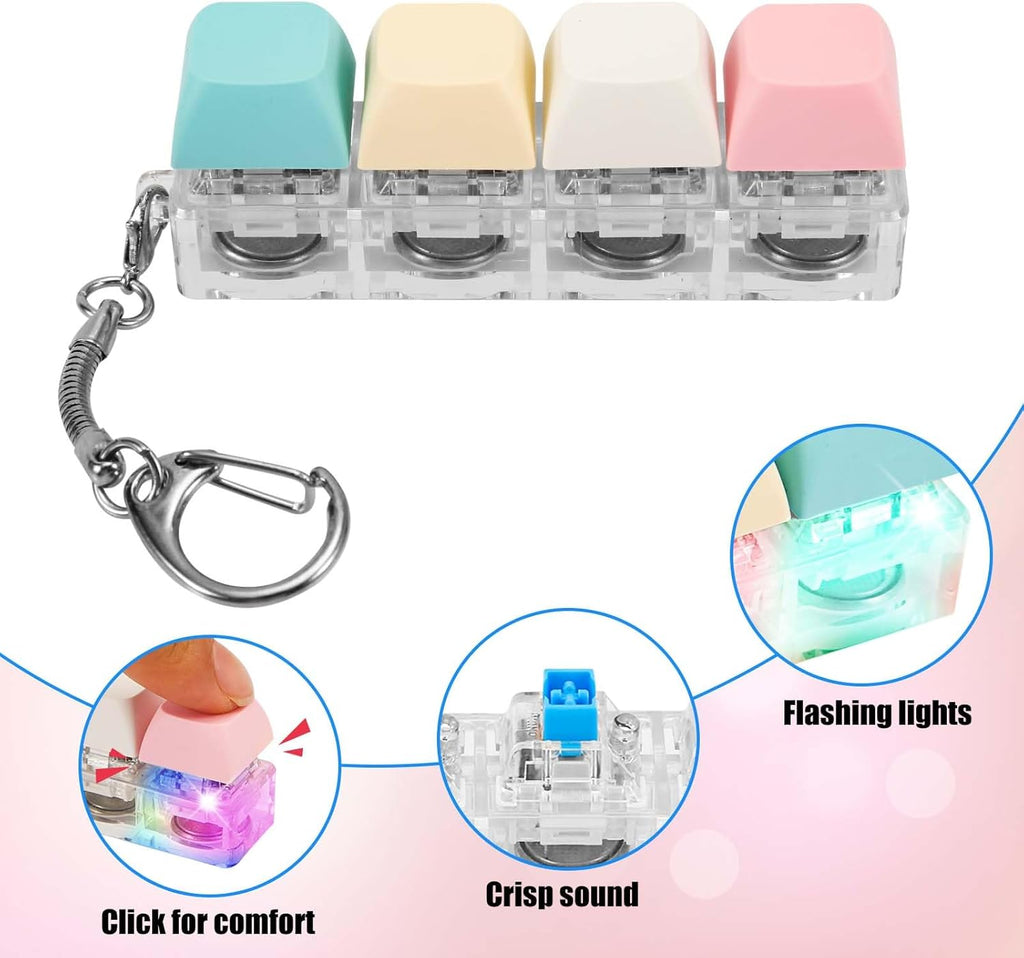 Keyboard Fidget Toy for Adults, Fidget Keyboard Keychain with LED Light Keyboard Fidget Clicker Funny Button Fidget Toy for Decompression Decoration (Color A)